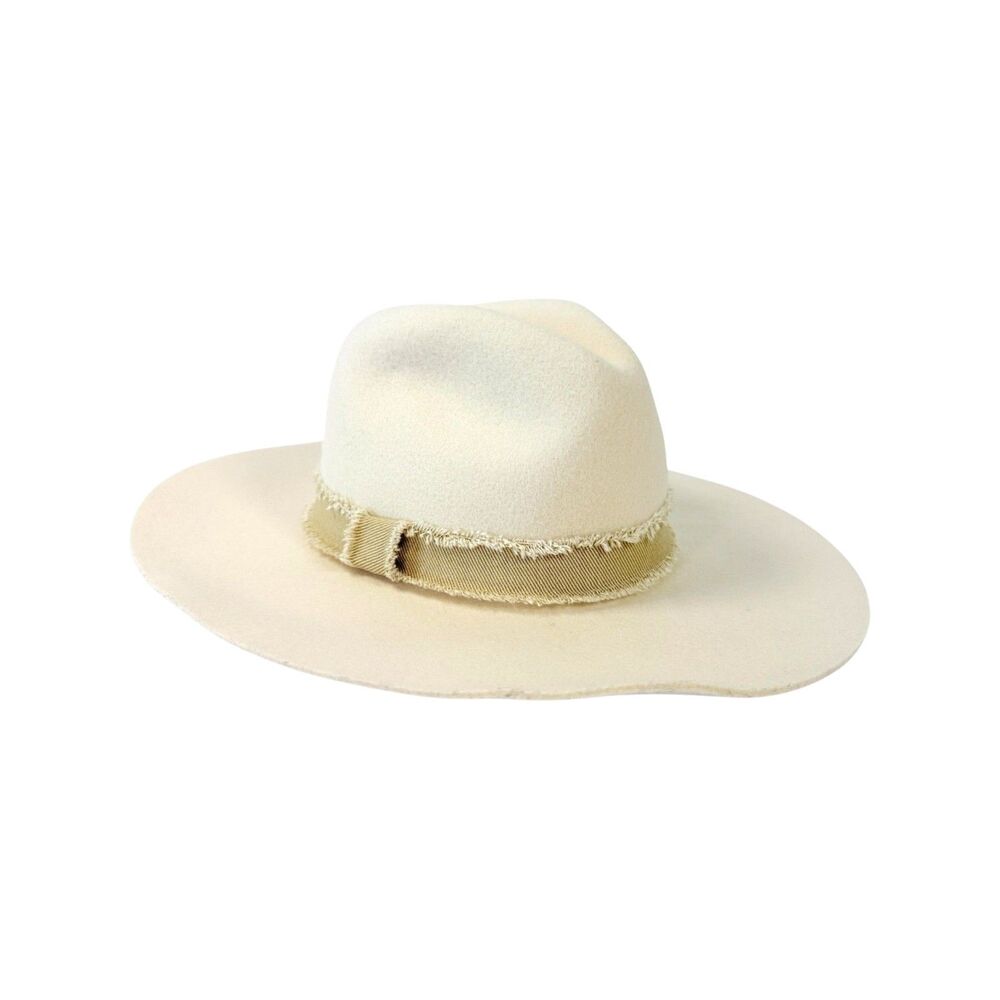 Treasure & Bond Ivory 100% Wool Fedora Hat Wide Brim Frayed Ribbon NWT